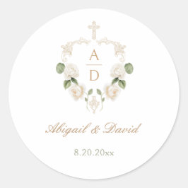 Adesivo Redondo Moldura de Rosas Brancas Casamento Religioso