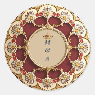 Adesivo Redondo Moldura Elegante Com Decoração Floral Ornamentada