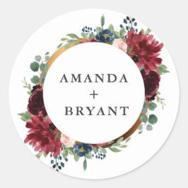 Adesivo Redondo Moldura floral de ouro borgonha