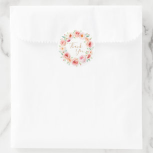 Adesivo Redondo Moldura floral em aquarela rosa obrigado