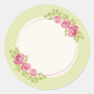 Adesivo Redondo Moldura Floral Vintage Shabby Chic com Rosas