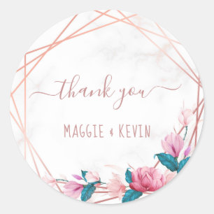 Adesivo Redondo Moldura Geométrica em Rose Gold com Floral em Márm