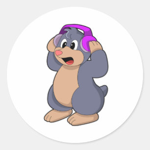 Adesivo Redondo Mole at Music com fone de ouvido