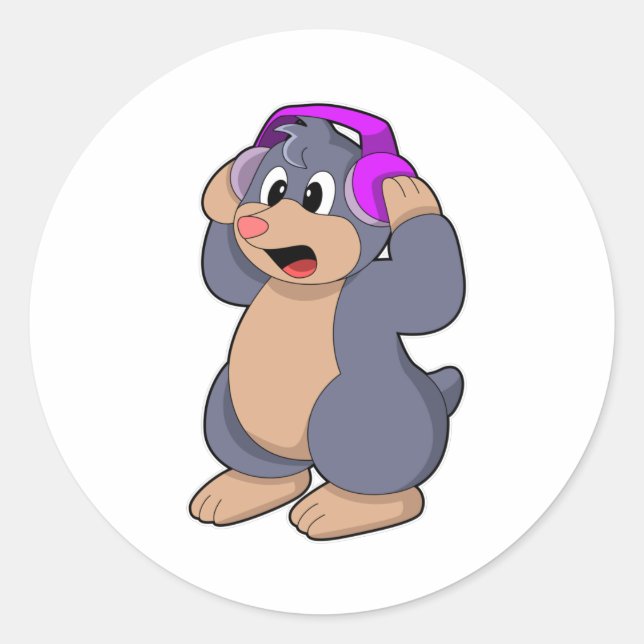 Adesivo Redondo Mole at Music com fone de ouvido (Frente)