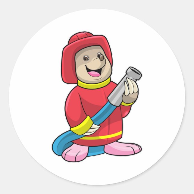 Adesivo Redondo Mole como bombeiro com mangueira (Frente)