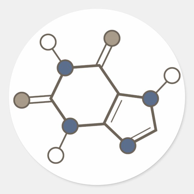 Adesivo Redondo molécula de cafeína (Frente)