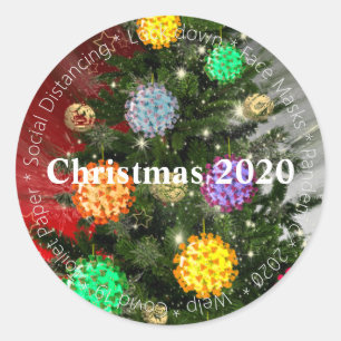 Adesivo Redondo Molécula de Covid Christmas 2020 — Ornamants