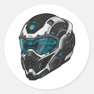 Adesivo Redondo Moletom Gráfico de Piloto de Mecha Cyberpunk Sci-F
