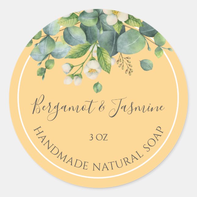 Adesivo Redondo Molheta Floral Bergamot e Jasmine feitos à mão (Frente)