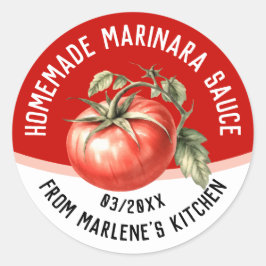 Adesivo Redondo Molho caseiro de marinara de tomate vermelho editá