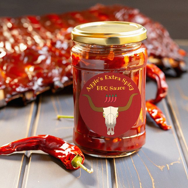 Adesivo Redondo Molho de CHURRASCO Crânio de Vaca Flaming (Criador carregado)