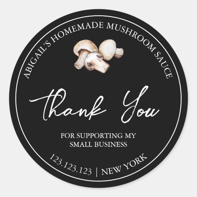 Adesivo Redondo Molho De Cogumelo Simples, Homemado, Obrigado Rótu (Frente)