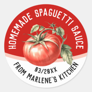 Adesivo Redondo Molho de espaguete caseiro editável com tomate ver