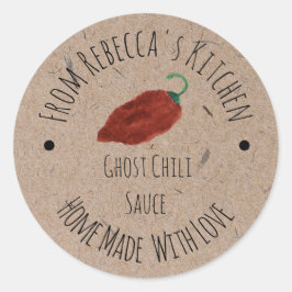 Adesivo Redondo Molho de Pimenta Ghost Caseira em Papel Kraft