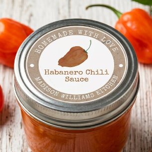 Adesivo Redondo Molho de Pimenta Habanero Caseiro Pimenta Laranj