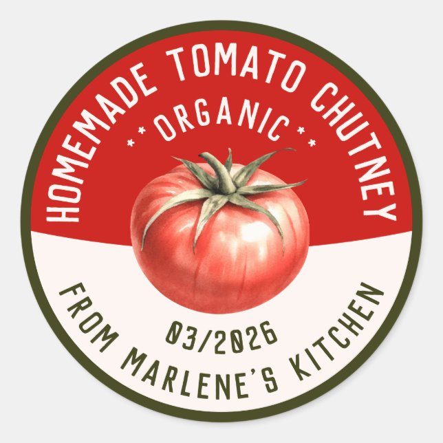 Adesivo Redondo Molho de tomate caseiro com duas cores (Frente)