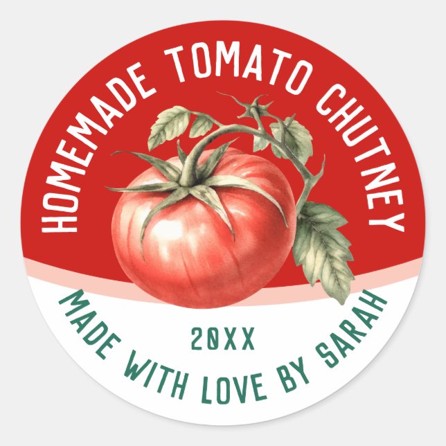 Adesivo Redondo Molho de tomate caseiro comestível com tomate verm (Frente)