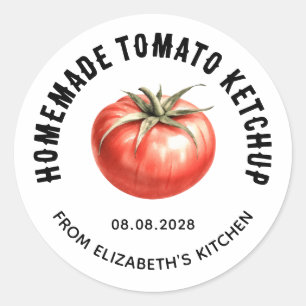 Adesivo Redondo Molho de tomate preservado com tomate de aguarela