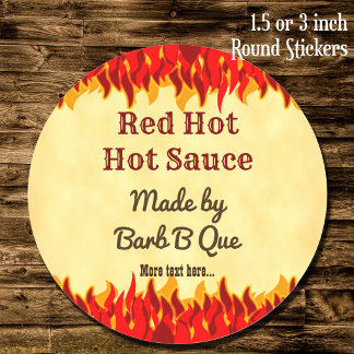 Adesivo Redondo Molho Picante BBQ Retro Personalizado Chamas Verme