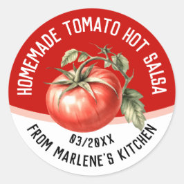 Adesivo Redondo Molho picante de tomate caseiro com tomate vermelh