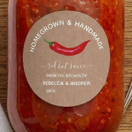 Adesivo Redondo Molho Picante Kraft Caseiro e Feito à Mão Pote de