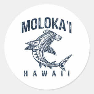 Adesivo Redondo Molokai Havaí Tril Tubarão Polinésio Havaiano Prai