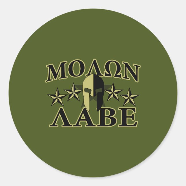 Adesivo Redondo Molon Labe Spartan 5 estrelas Olive Green (Frente)
