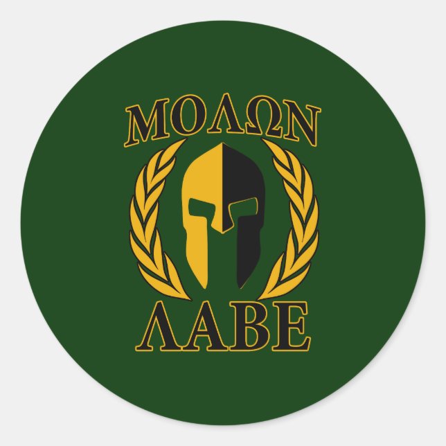 Adesivo Redondo Molon Labe Spartan Laurels sobre Forest Green (Frente)