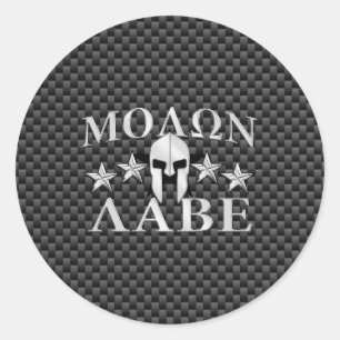 Adesivo Redondo Molon Labe Spartan Warrior 5 estrelas Carbono