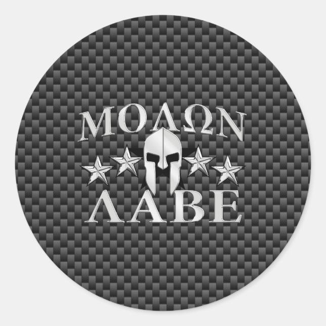 Adesivo Redondo Molon Labe Spartan Warrior 5 estrelas Carbono (Frente)