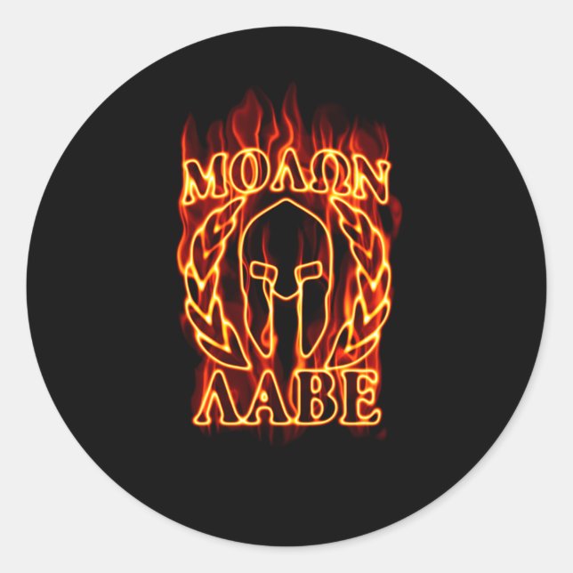 Adesivo Redondo Molon Labe Spartan Warrior Laurels on Fire (Frente)