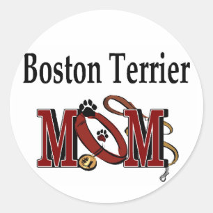 Adesivo Redondo MOM de Cão de Boston Terrier