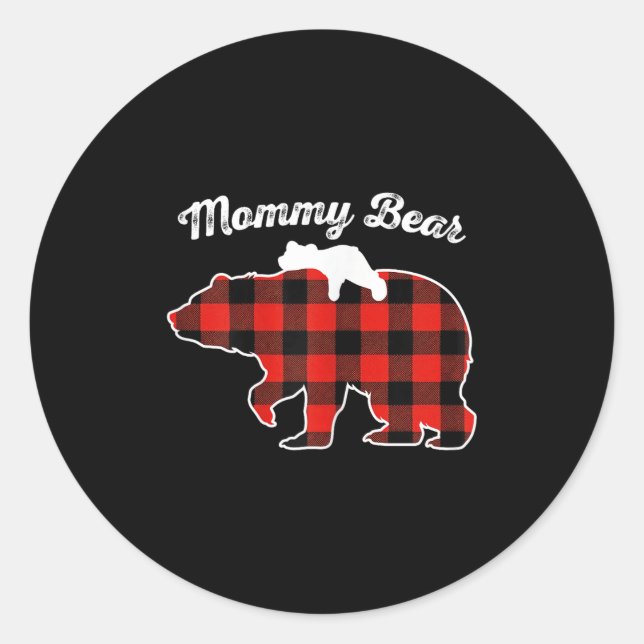 Adesivo Redondo Mommy Bear Flannel Red Plaid Pajama Family Matchin (Frente)