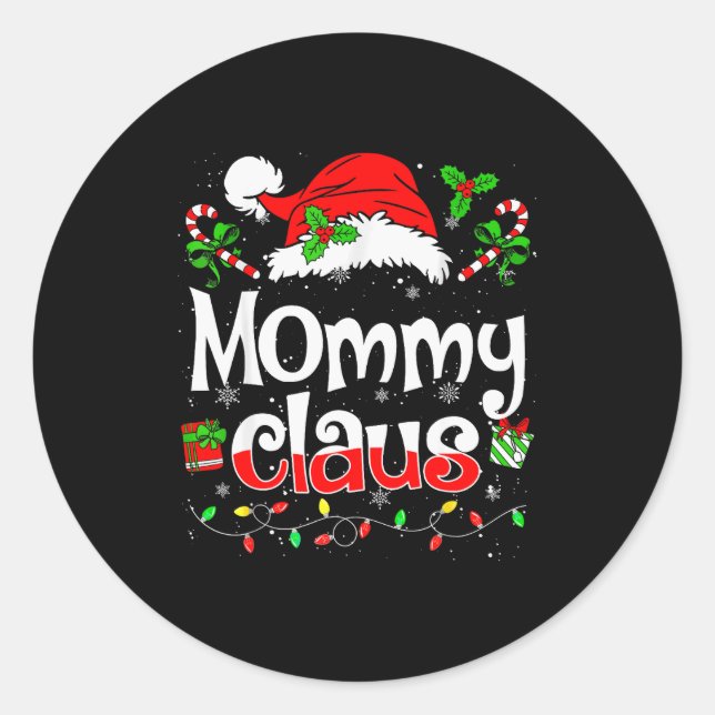 Adesivo Redondo Mommy Claus Shirt Christmas Lights Pajama Family M (Frente)