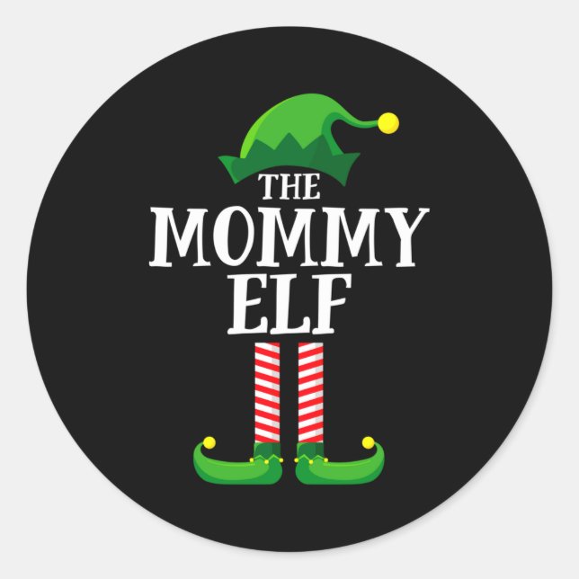Adesivo Redondo Mommy Elf Matching Family Christmas Party  (Frente)