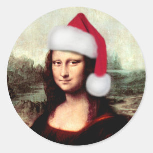 Adesivo Redondo Mona Lisa Chapéu de Papai Noel Natal