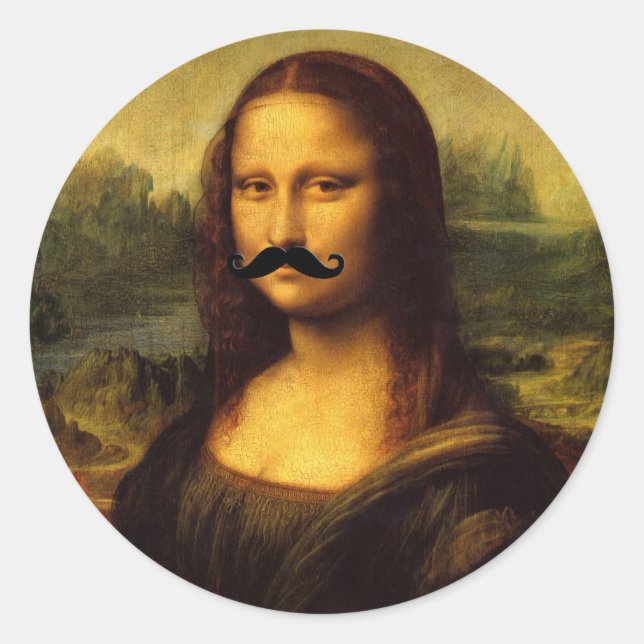 Adesivo Redondo Mona Lisa Com bigode (Frente)