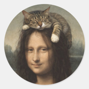 Adesivo Redondo Mona Lisa Com Gato Adormecido