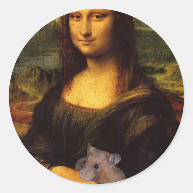 Adesivo Redondo Mona Lisa Com Hamster (Frente)