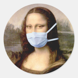 Adesivo Redondo Mona Lisa com Máscara Da Vinci Caçoando As Artes