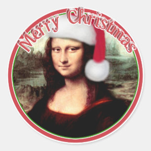 Adesivo Redondo Mona Lisa De Natal Com Papai Noel