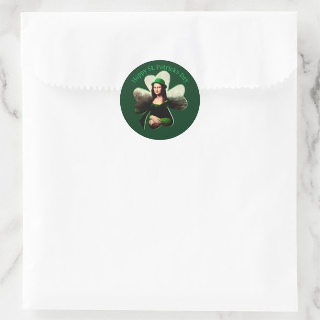 Adesivo Redondo Mona Lisa Dia de São Patrício Trevo (Bolsa)