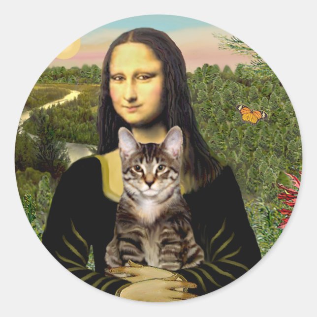 Adesivo Redondo Mona Lisa - Gato Marrom Tabby Tiger (Frente)