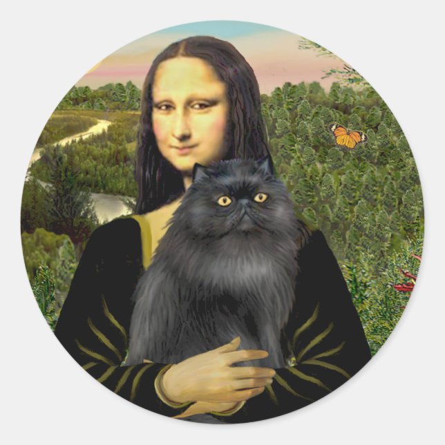 Adesivo Redondo Mona Lisa - Gato persa (preto) (Frente)