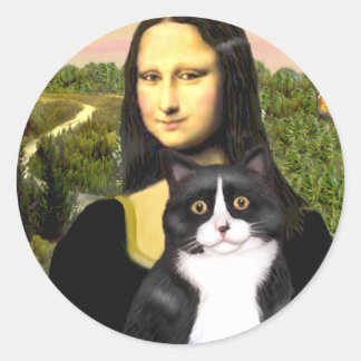 Adesivo Redondo Mona Lisa - gato preto e branco