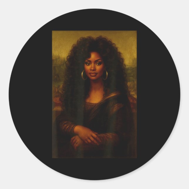 Adesivo Redondo Mona Lisa Preta Afro Americano Africano Melanina P (Frente)