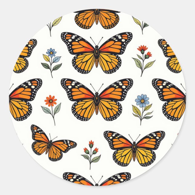 Adesivo Redondo Monarch Butterfly Floral Pattern (Frente)