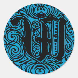 Adesivo Redondo Monarquia Monograma - Letra W alfabeto inicial W