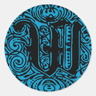 Adesivo Redondo Monarquia Monograma - Letra W alfabeto inicial W