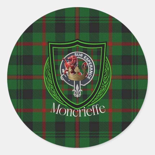 Adesivo Redondo Moncrieffe Scottish Clan Tartan & Crest (Frente)